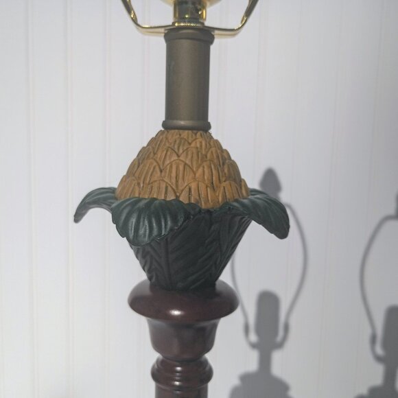 Vtg Pineapple Lamps Coastal Tropical Lamp Pair 3 Way Buffet Table Lightweight - Picture 5 of 17